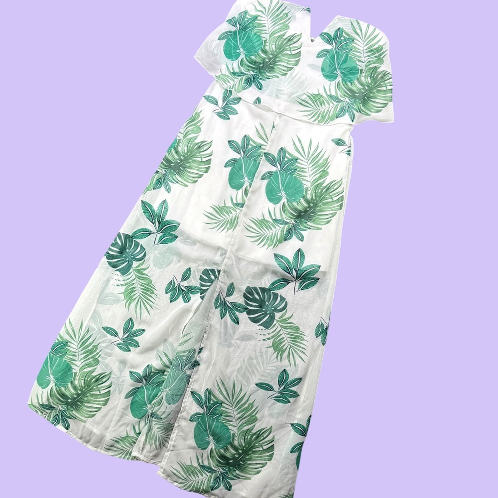 New Dream Of Me‎ Heather Tropical Maxi Dress Womens M NWT Palm Leaf Ruffle Slit